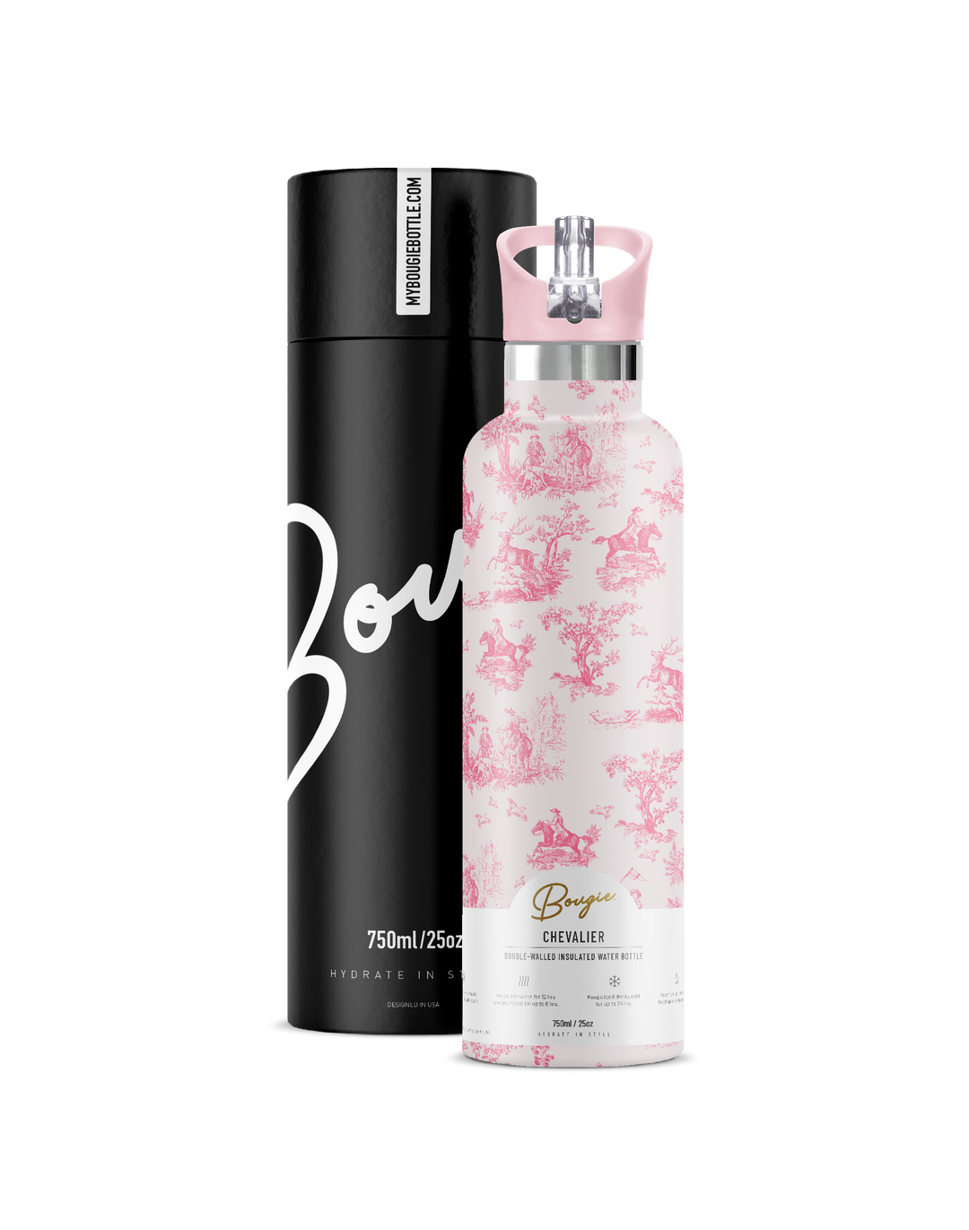 CHEVALIER Pink Toile | 25 oz Insulated Water Bottle Flip Sip Lid