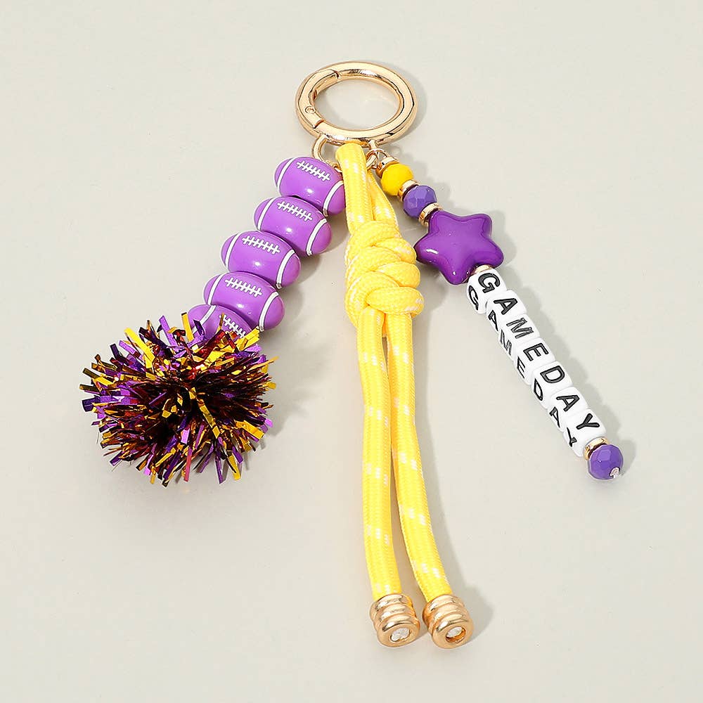 Tassel Keychain  Bag Charm-GAMEDAY Star Football Tinsel Pom Knot