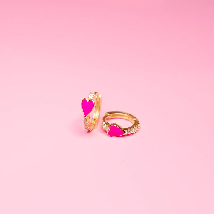 Pink Heart Huggie Earrings