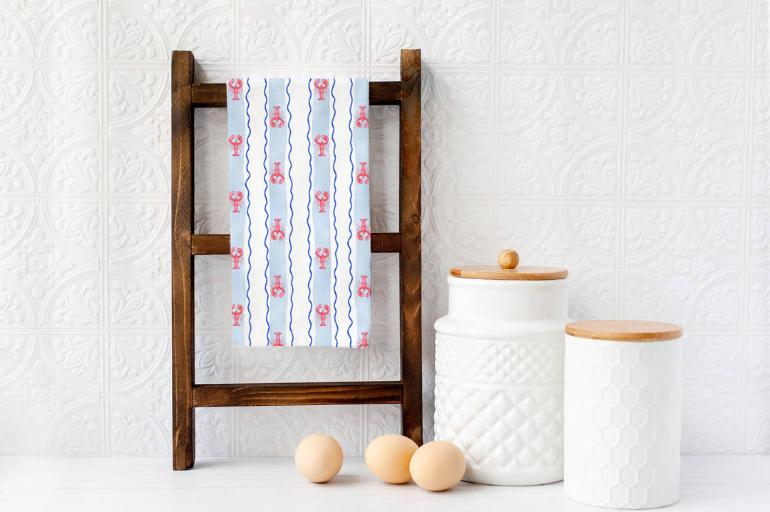 Tea Towel-Lobster Striped Coastal Summer
