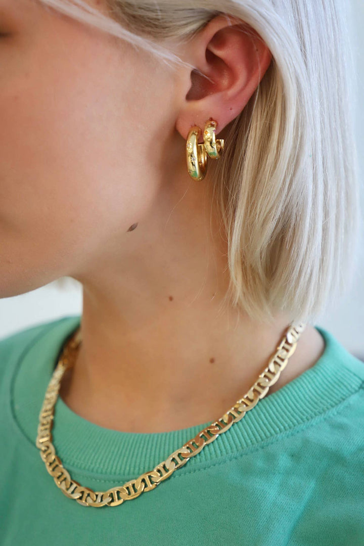 E1549G Gold Earrings-Penny CZ Star Hoop