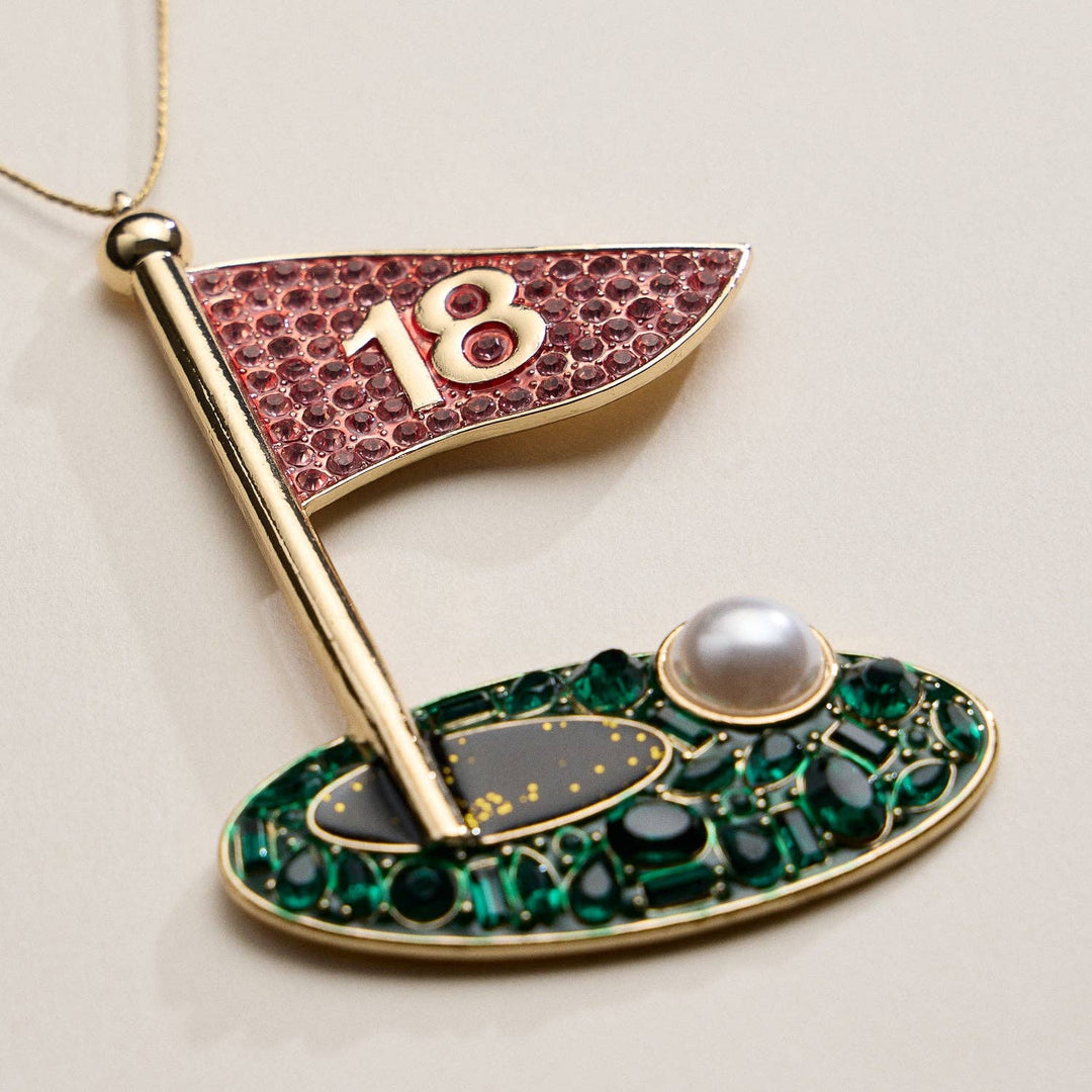 Golf Flag Ornament with Pink Pavé Flag and Pearl Detail