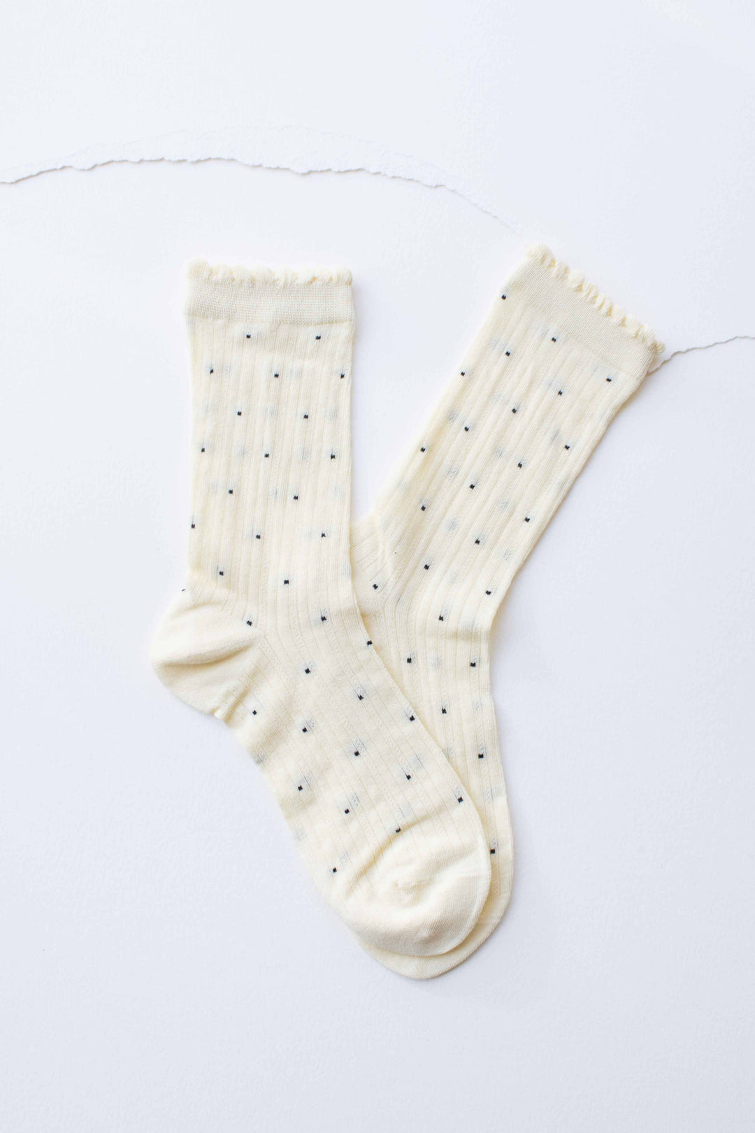 Frill Edge Ribbed Polka Dot Crew Socks