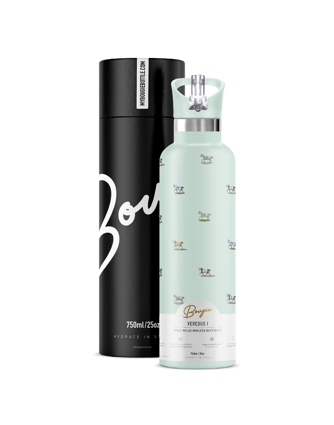 VEREDUS I Horse Motif Lt Blue  |  25 oz Insulated Water Bottle