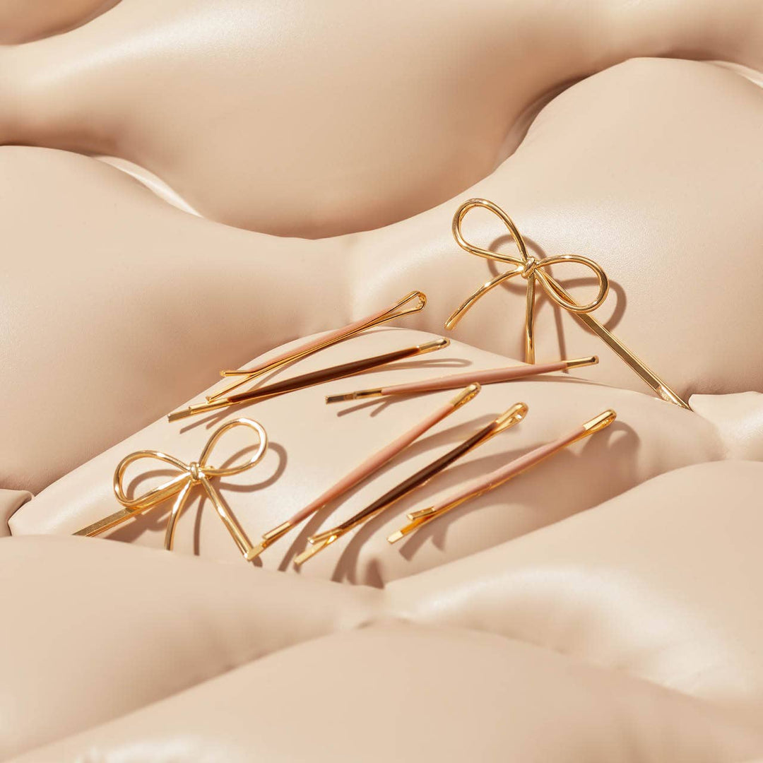 Bobby Pins 8pc Set-Metal Enamel Cloud & Bow-Rosewood
