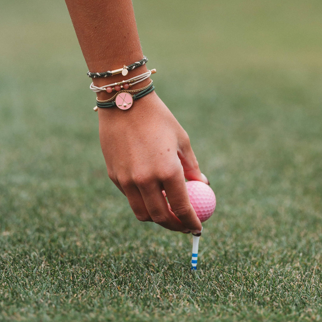 Hair Tie Bracelets -Tee Time Green and Pink with Removable Ball Marker