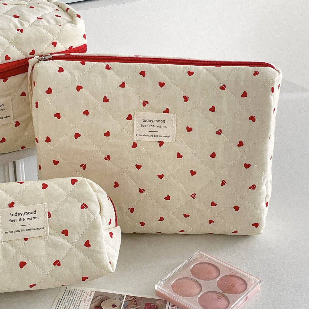 Red Heart Print Makeup Bags
