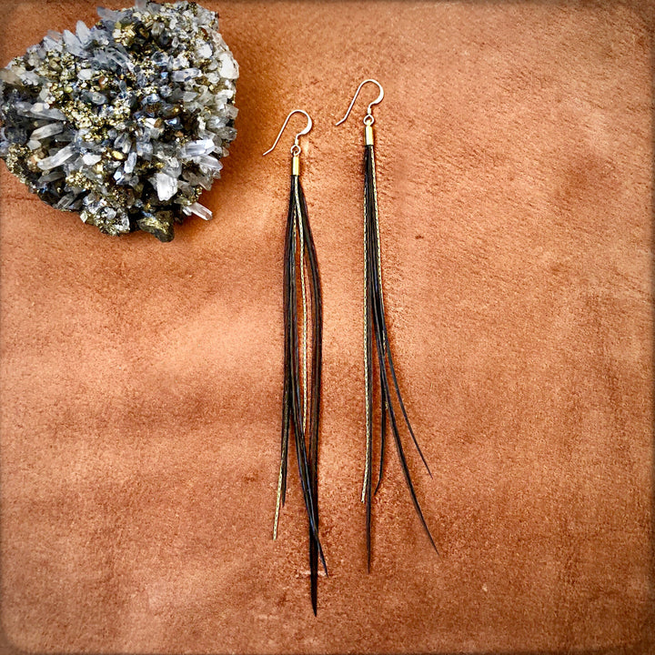 Earrings-Mini Feather-Black/Gold, Boho Western Earrings