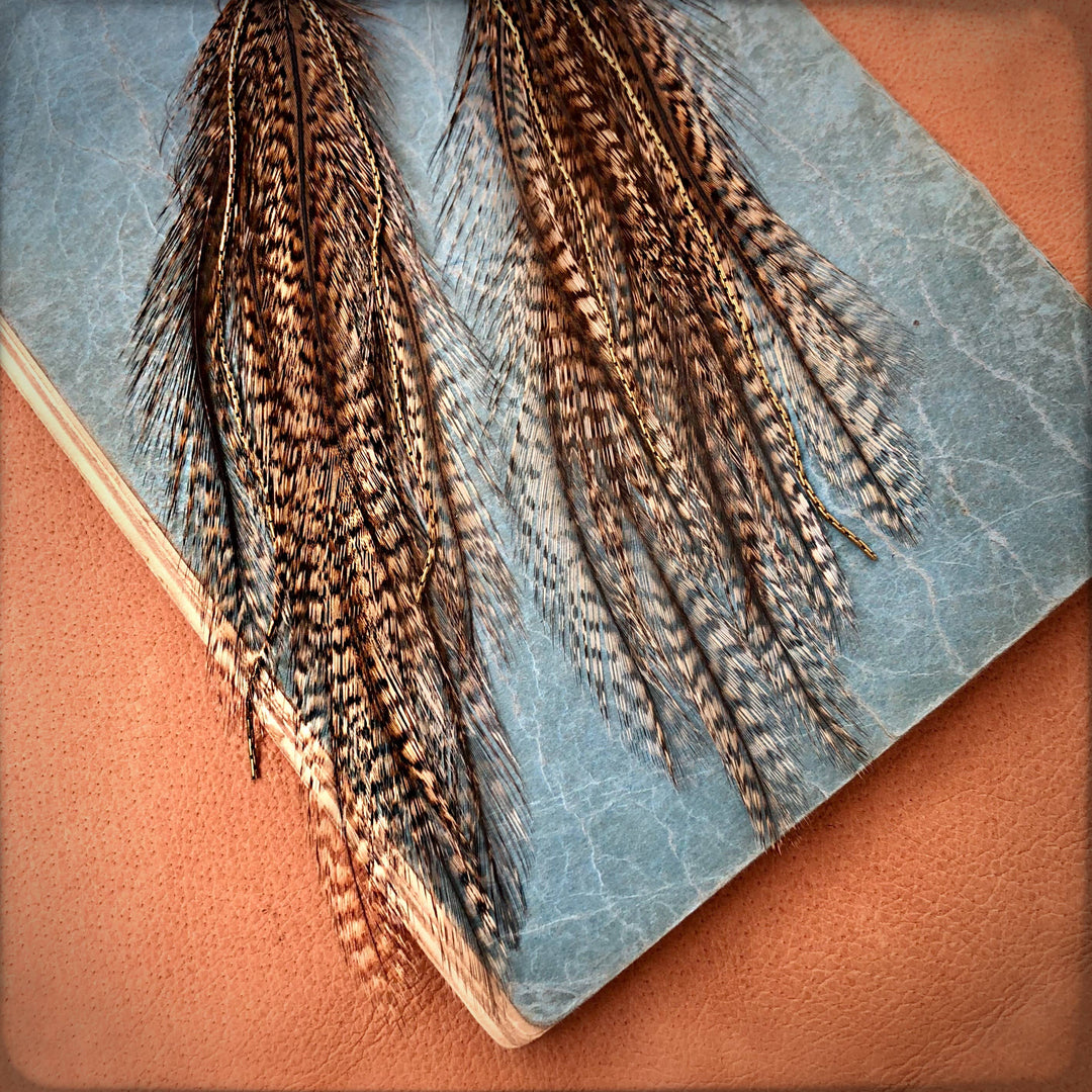 Earrings-Indian Cent & Long Feather-Coq de Leon, Western