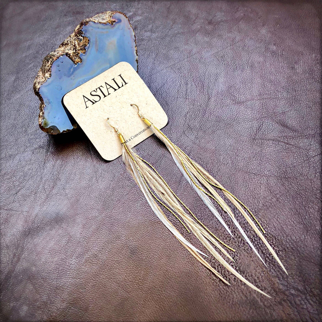 Earrings-FREEBIRDS COLLECTION: Mini Feather-Champagne