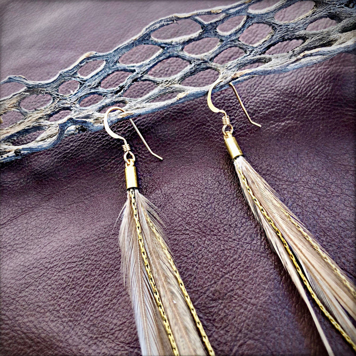 Earrings-FREEBIRDS COLLECTION: Mini Feather-Champagne