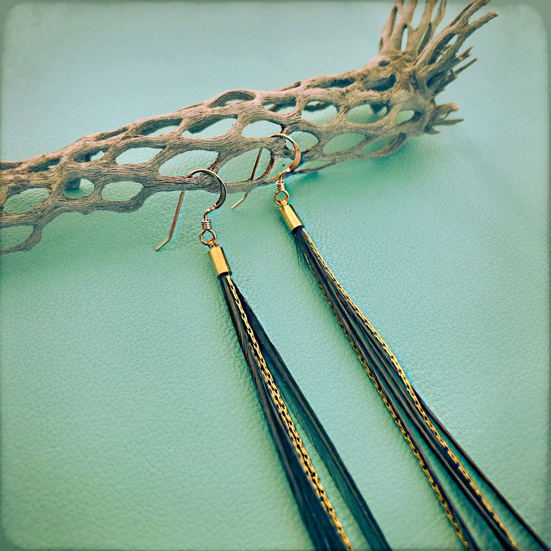 Earrings-Mini Feather-Black/Gold, Boho Western Earrings