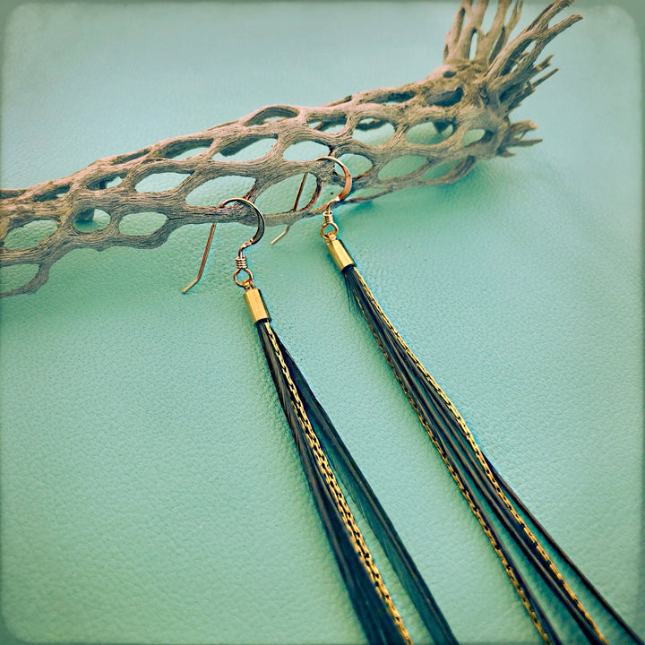 Earrings-Mini Feather-Black/Gold, Boho Western Earrings