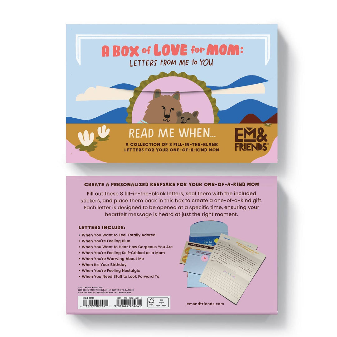 A Box of Love for Mom Fill in the Blank Read Me When Letters