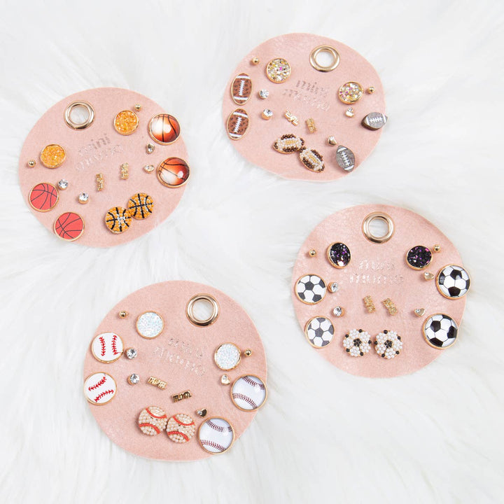 Sports Stud Earrings for Women - Football Assorted Set