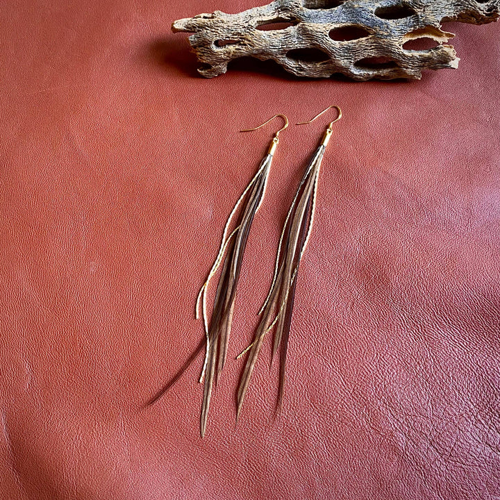 Earrings-Mini Feather-Taupe/Gold, Boho Western Earrings