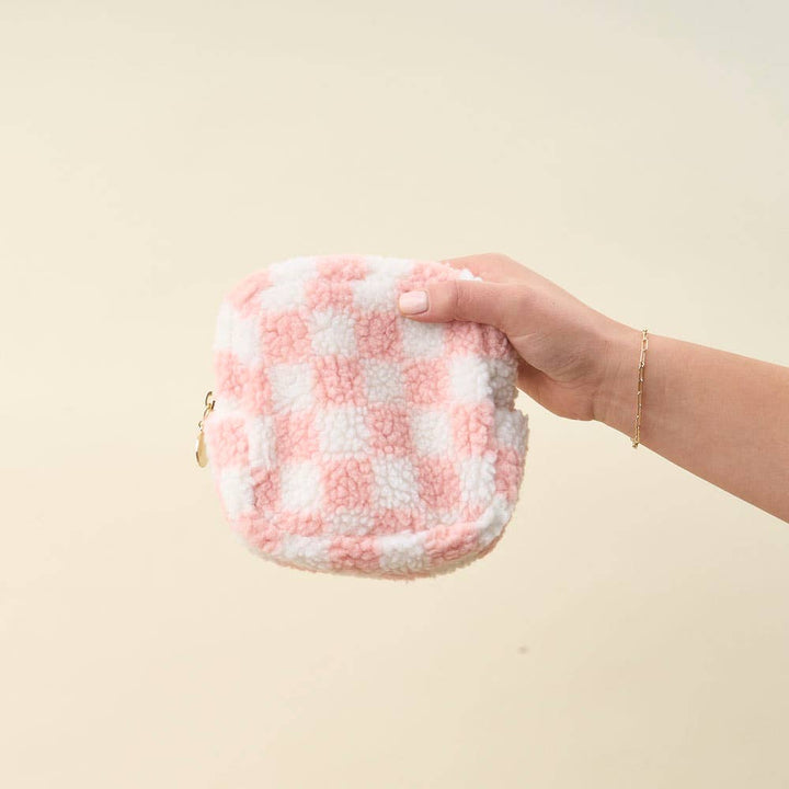 Teddy Pouch Square-Check Blush