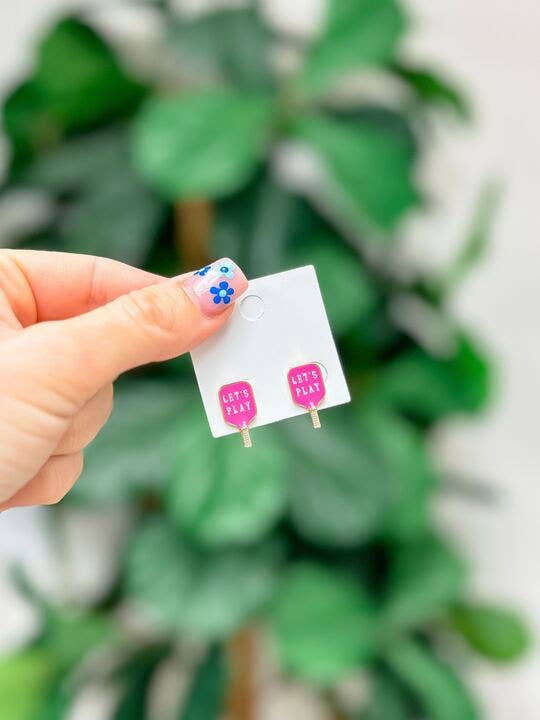Enamel Stud Earrings-Pickleball