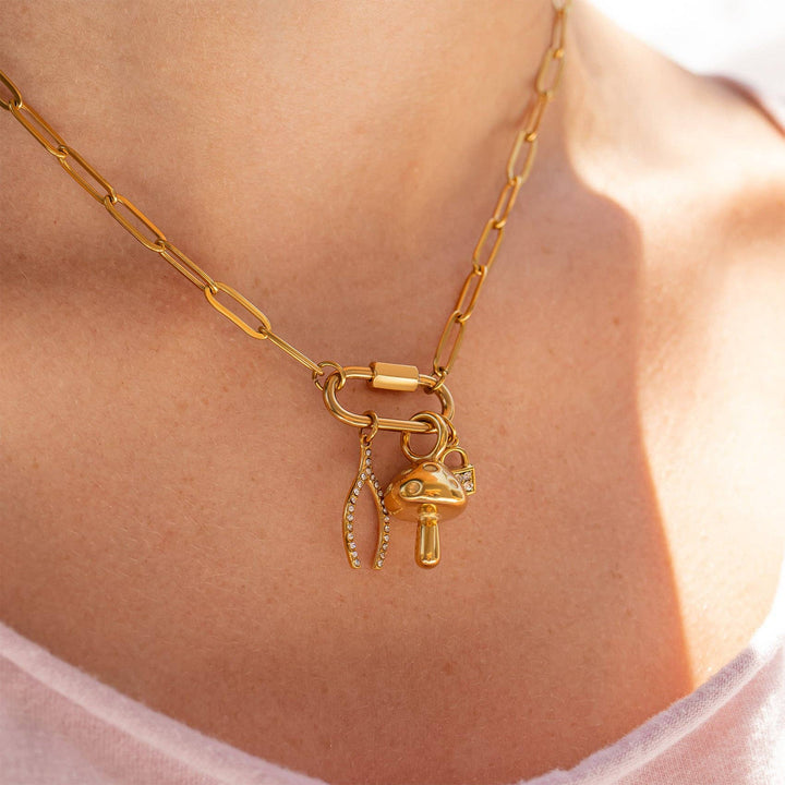 18K Gold PVD Paperclip Carabiner Necklace