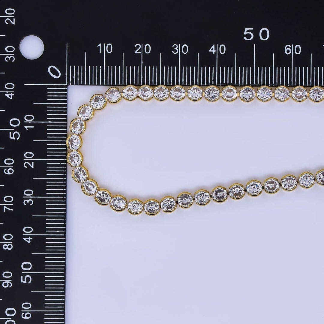Necklace 16.5 inch-Clear Round Bezel Cubic Zirconia Tennis 24K Gold Filled CZ
