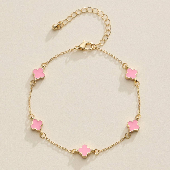 Gold Clover Charm Bracelet with Enamel Accents