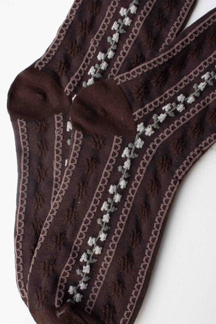 Vintage Stripe Floral Cotton Blend Socks
