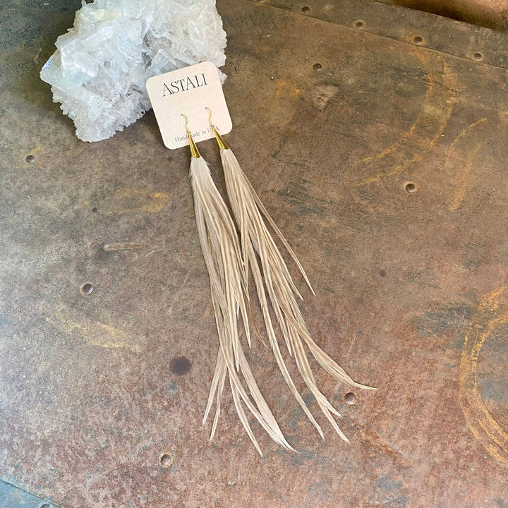 Earrings-FREEBIRDS COLLECTION: Cone Feather-Champagne