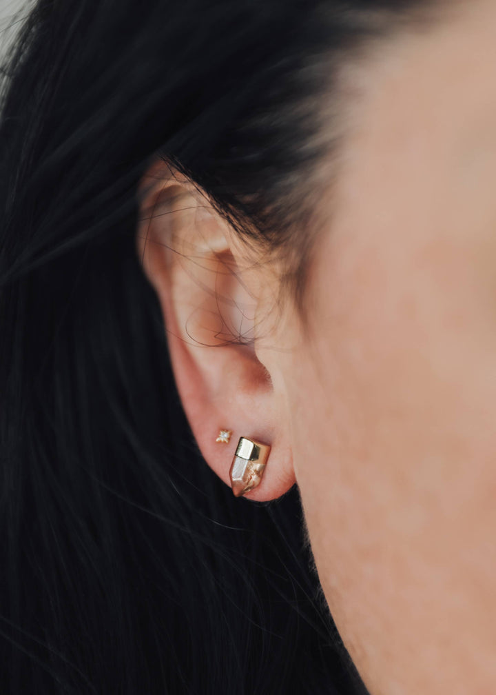 Earrings-Gold Dip Smoky Quartz Point