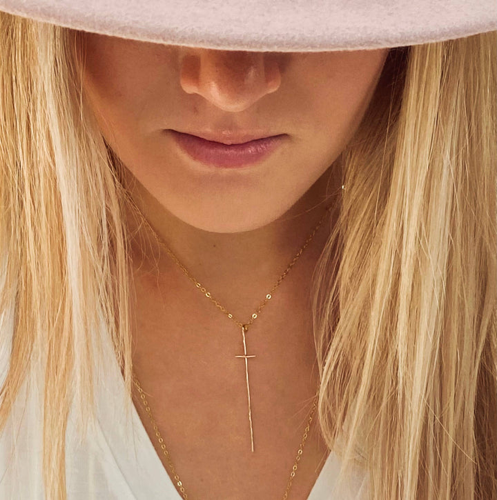 Necklace-Modern cross-14kt gold filled