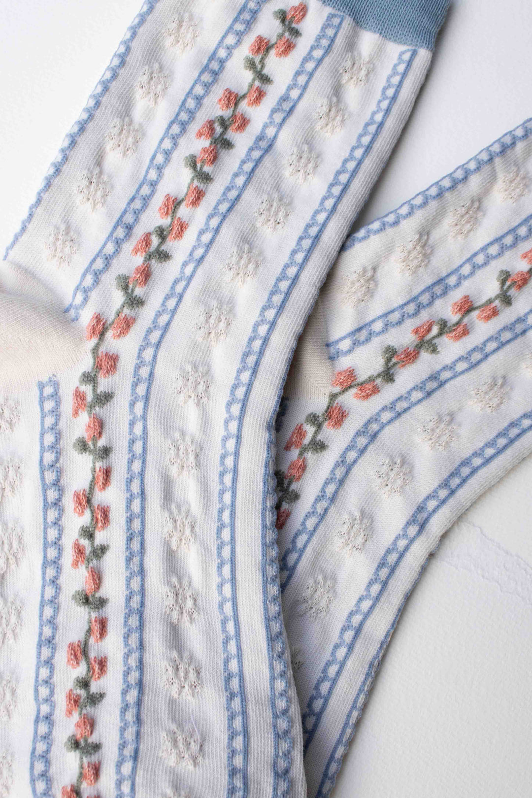 Vintage Stripe Floral Cotton Blend Socks