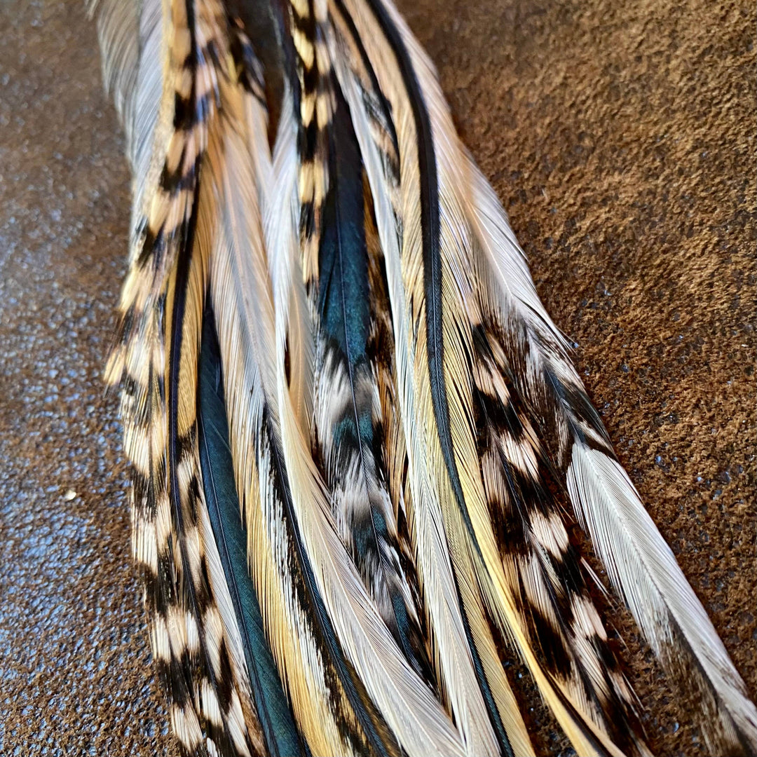 Earrings-FREEBIRDS COLLECTION: Cone Feather-Golden Black Grizzly