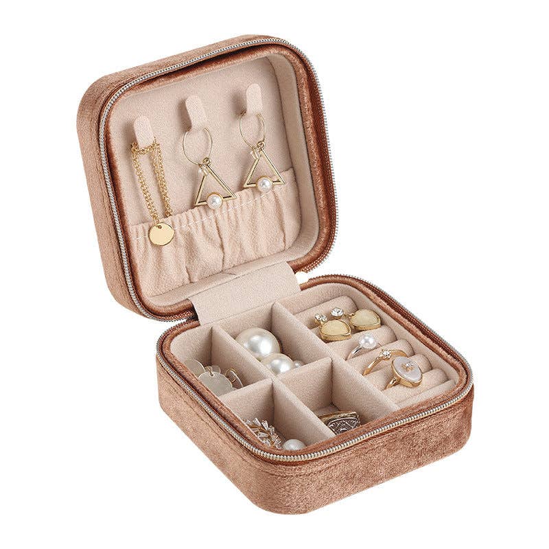 Velvet Lined Compact Jewelry Case PU Leather
