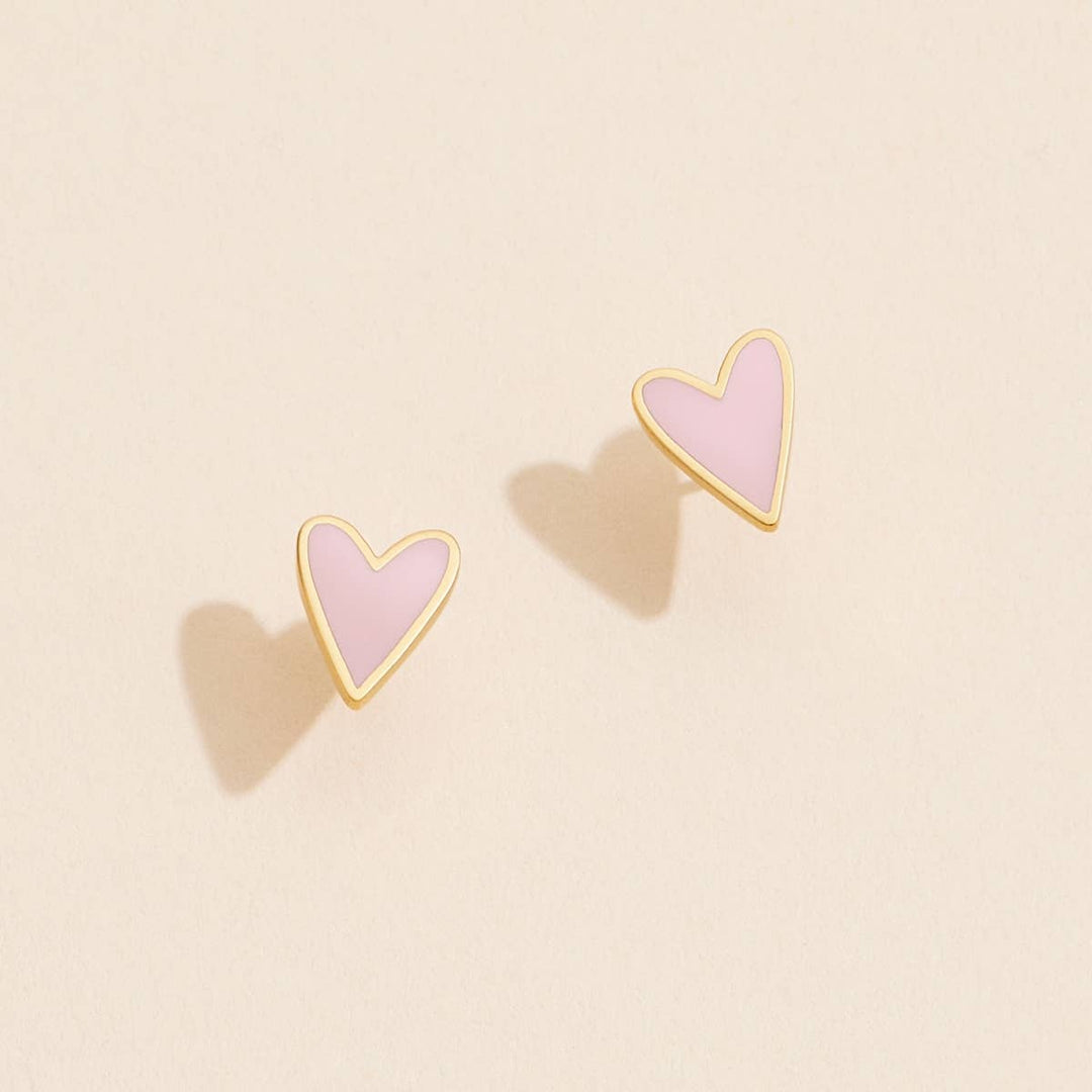 Enamel Heart 18K Gold Dip Stud Earrings