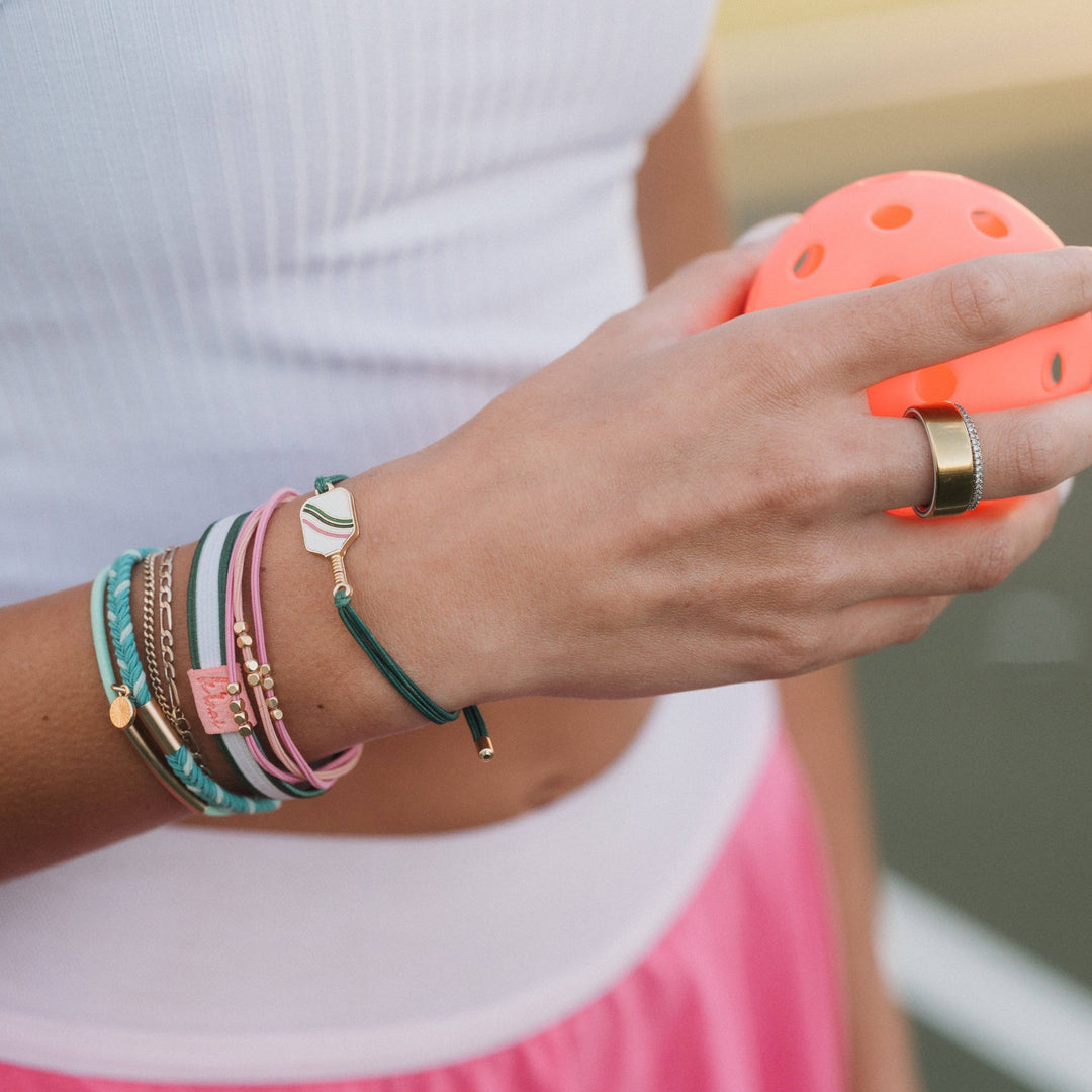 Hair Tie Bracelets-Rally Pickleball with Pink and Green