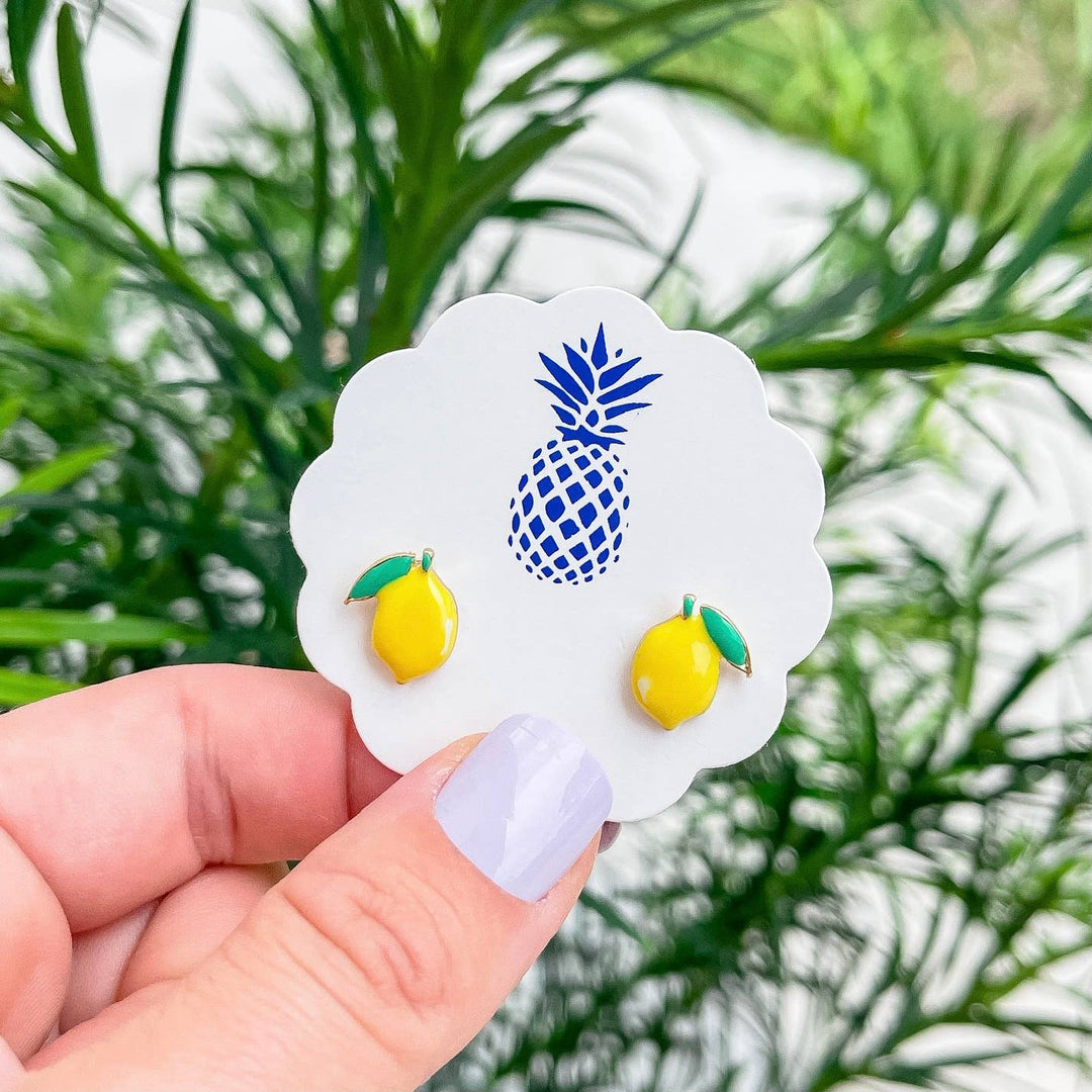 Enamel Stud Earrings-Lemon
