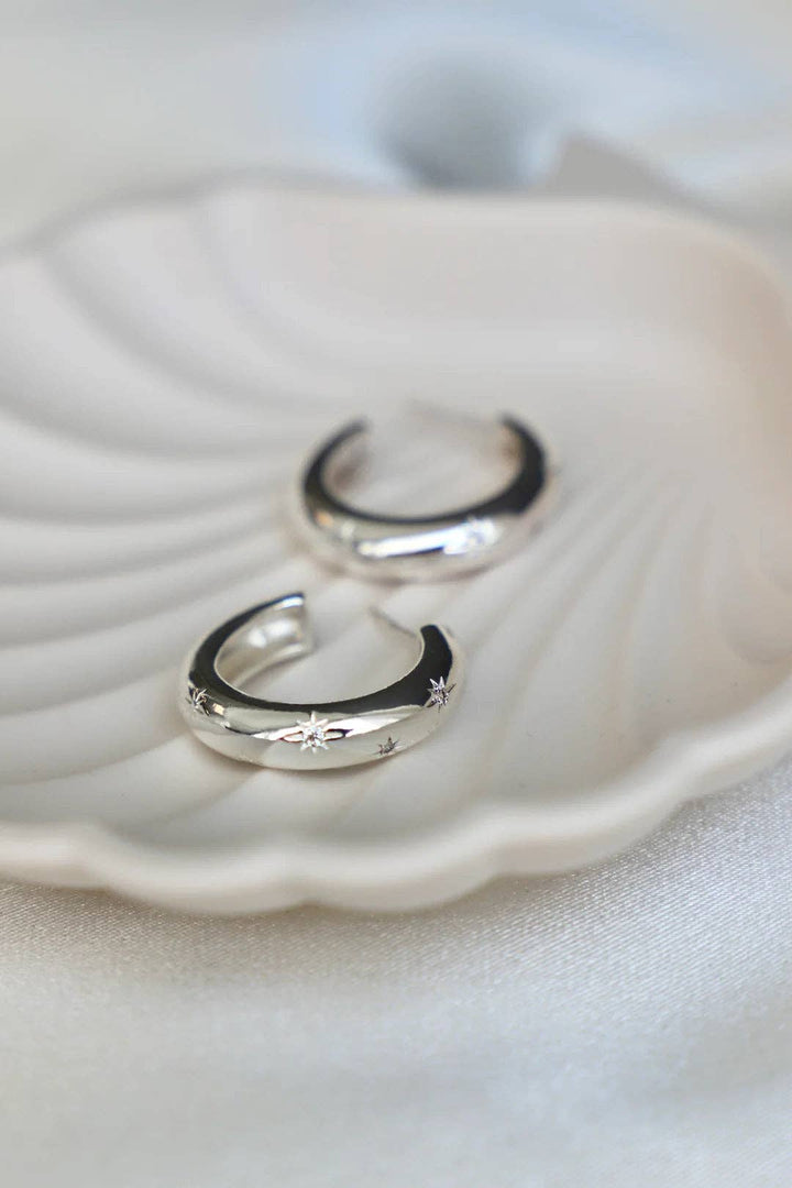 E1550S Silver Earrings-Meredith CZ Thick Hoops