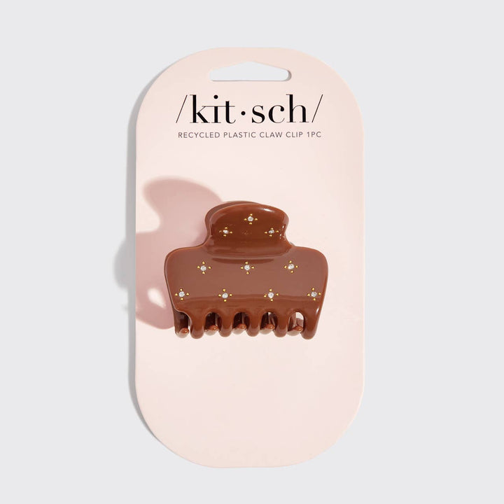 Recycled Plastic Rhinestone Medium Puffy Claw Clip-Camel