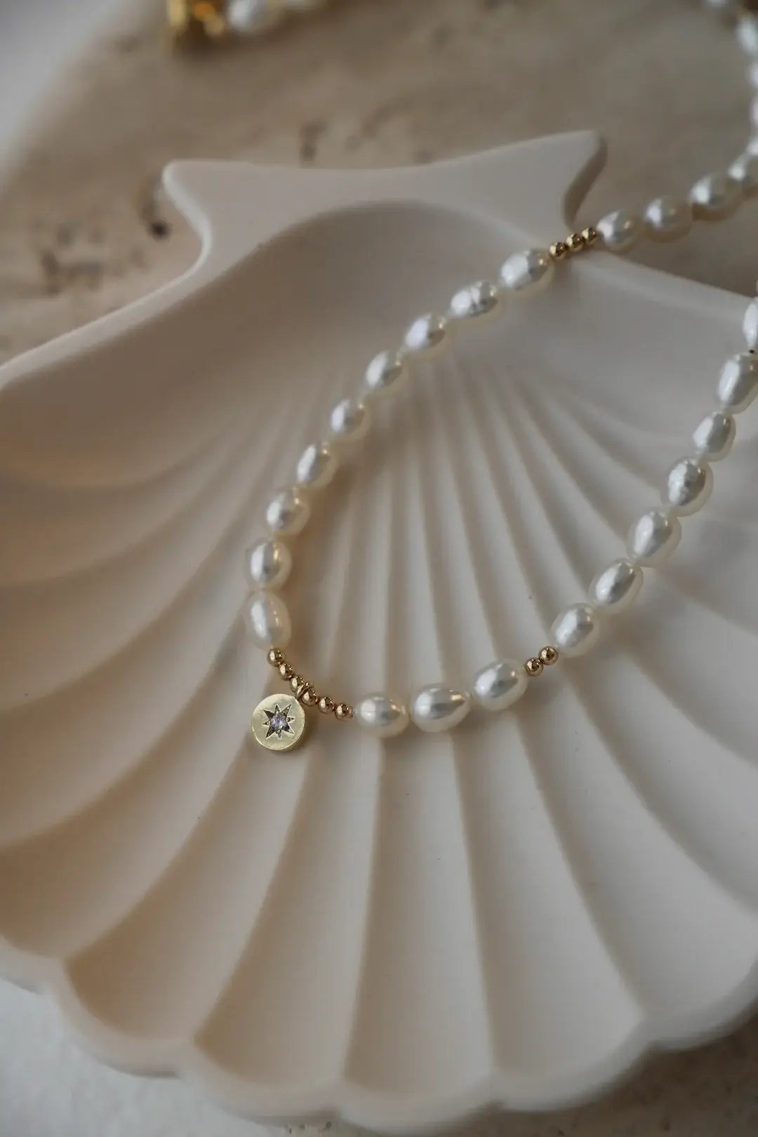 N1111G-RP Necklace-Pearl Beaded Star Medallion