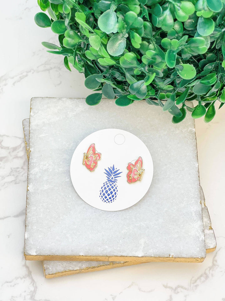 Enamel Stud Earrings-Butterfly