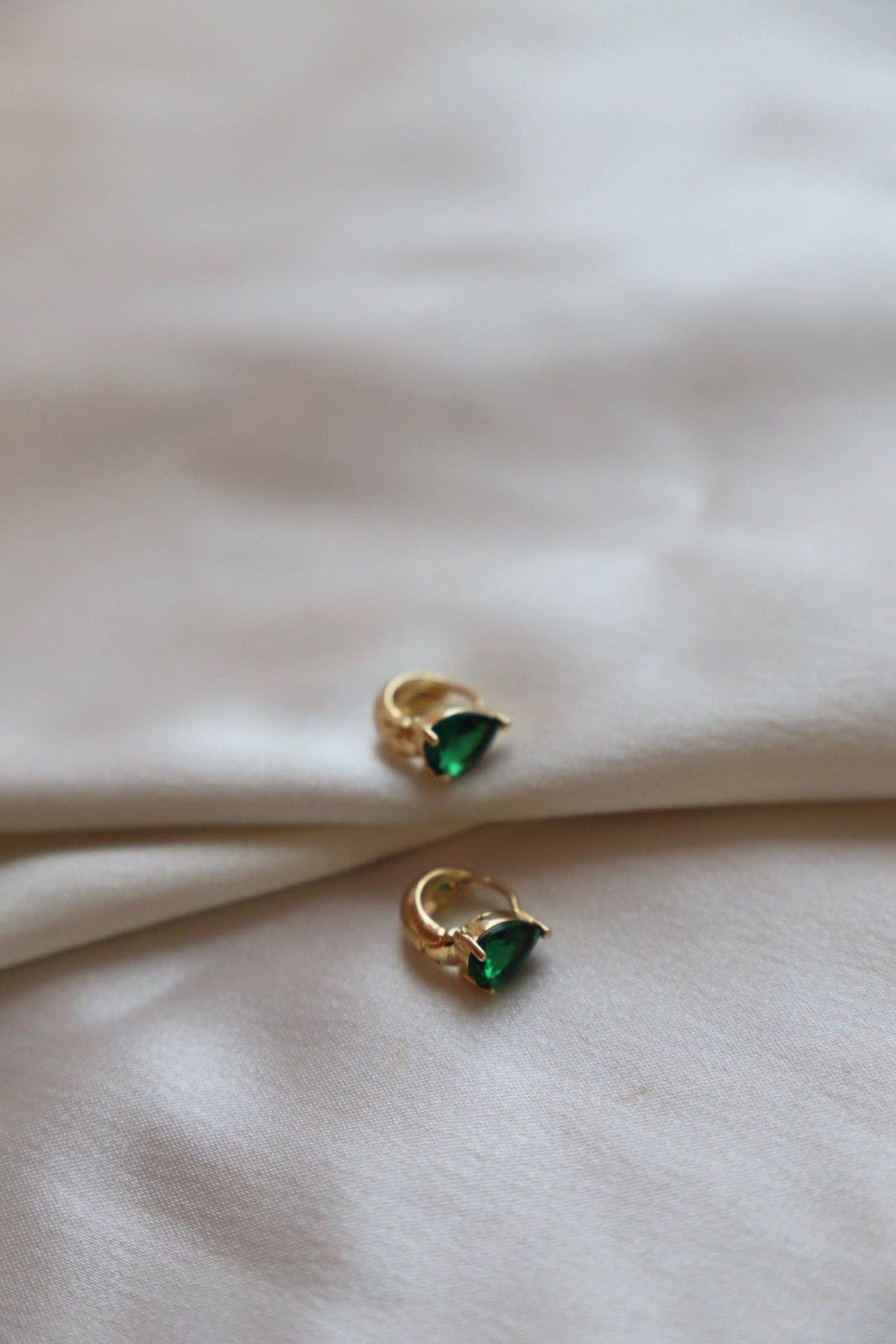 DISCONTINUED E1623EMG Gold Crystal Teardrop Huggies-Emerald