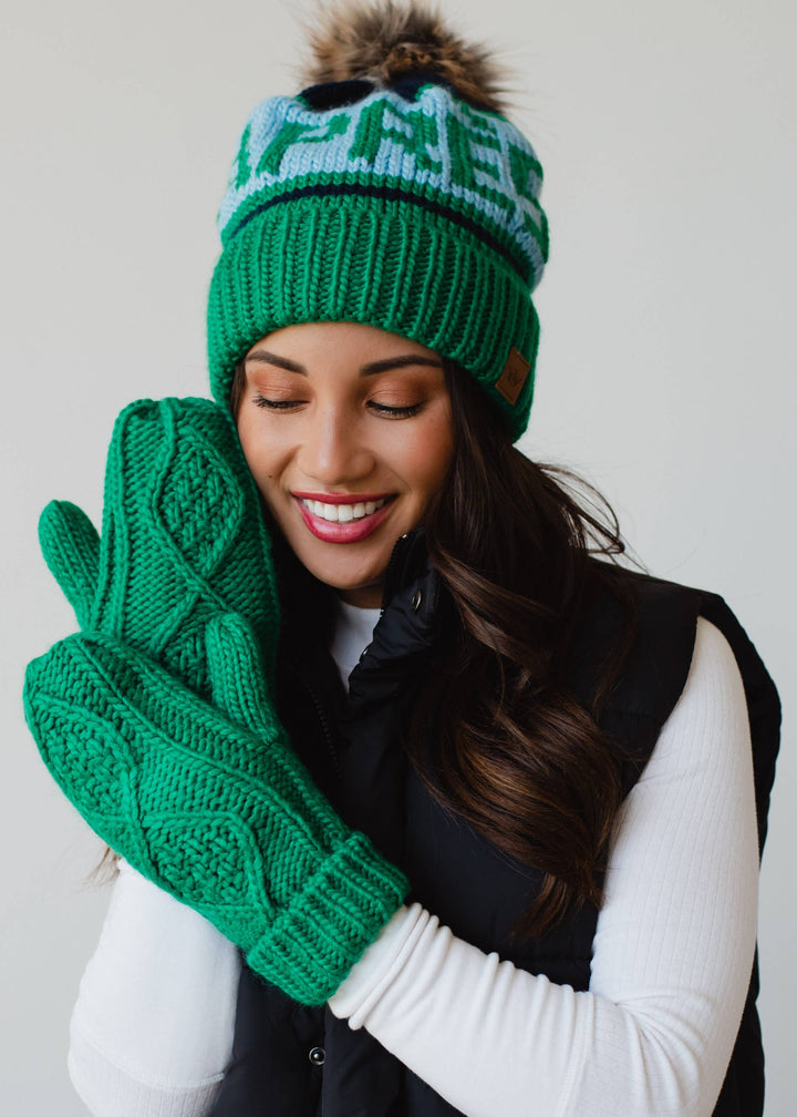 Pom Hat-Green, Lt. Blue & Navy Apres