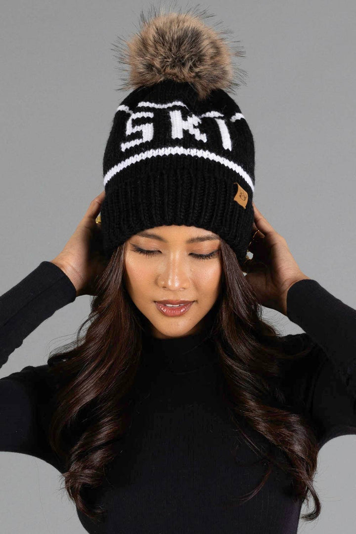 Pom Hat-Black & White Ski