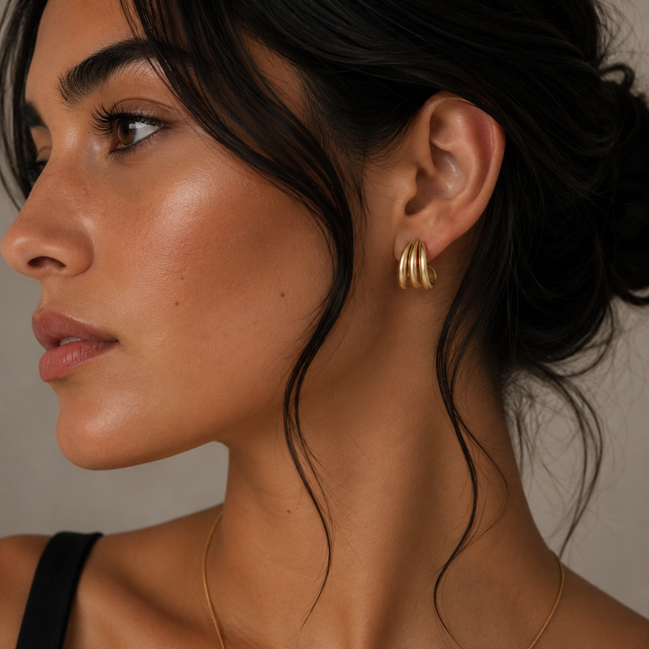 Earrings-Gold Three Hoop Huggies