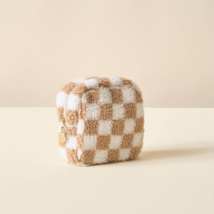 Teddy Pouch Square-Check Tan