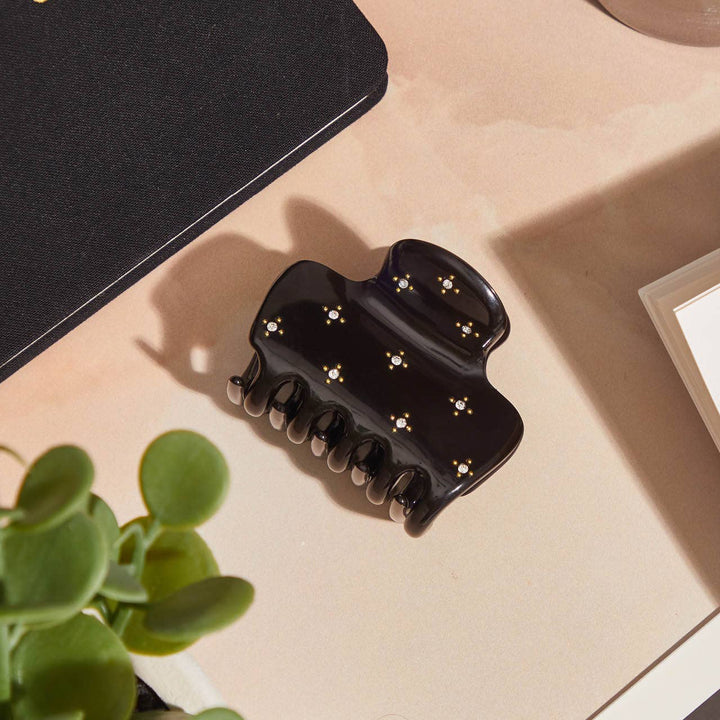Recycled Plastic Rhinestone Medium Puffy Claw Clip-Black