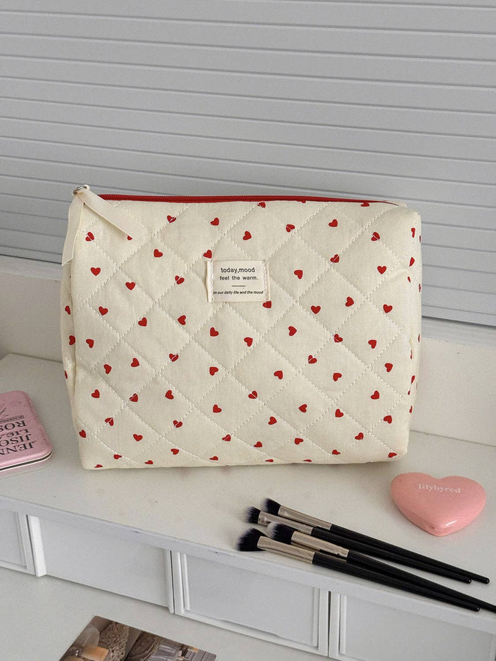 Red Heart Print Makeup Bags