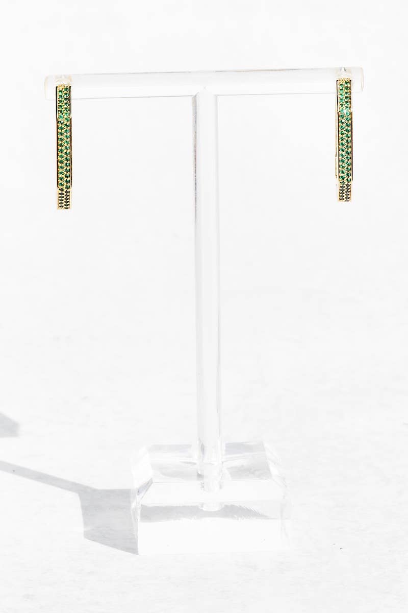 Earrings-Octavia Hoops Emerald Green + Gold