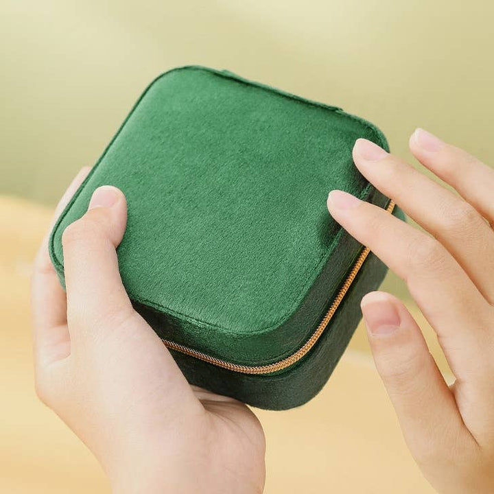 Velvet Lined Compact Jewelry Case PU Leather