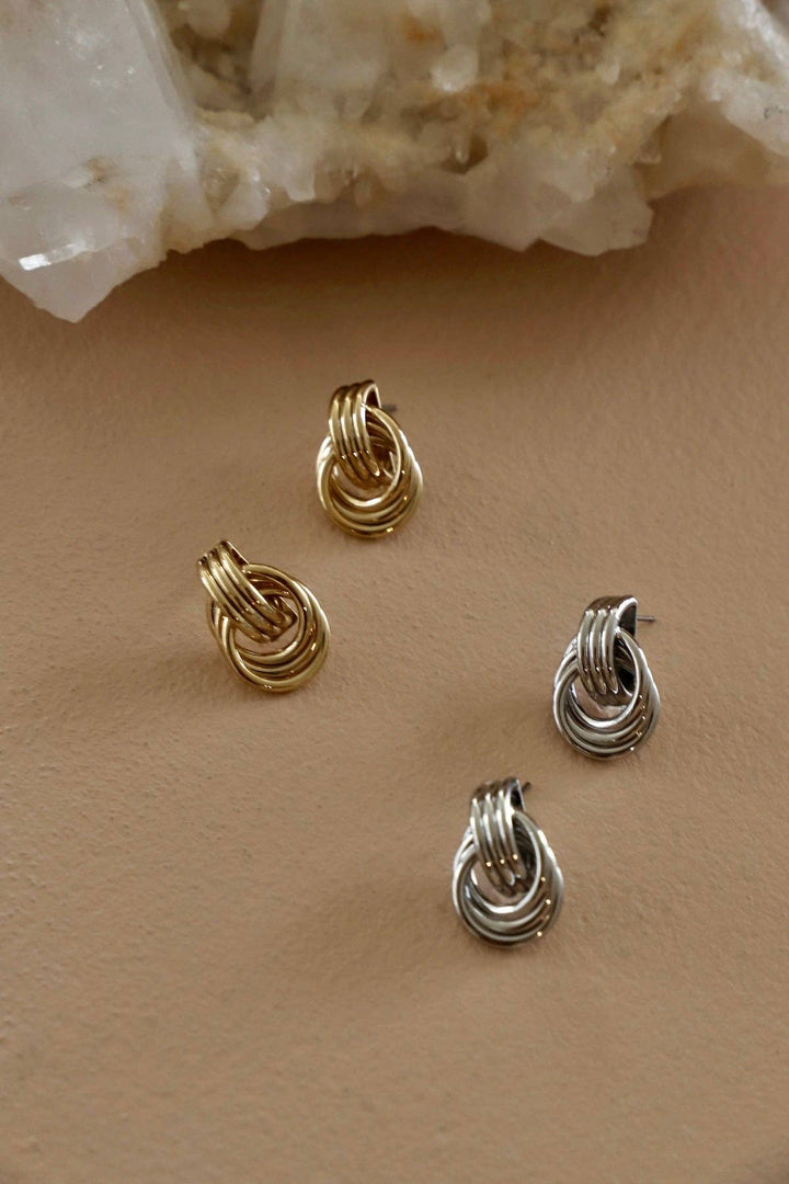 E1759G Earrings-Gold Trinity Knot Studs