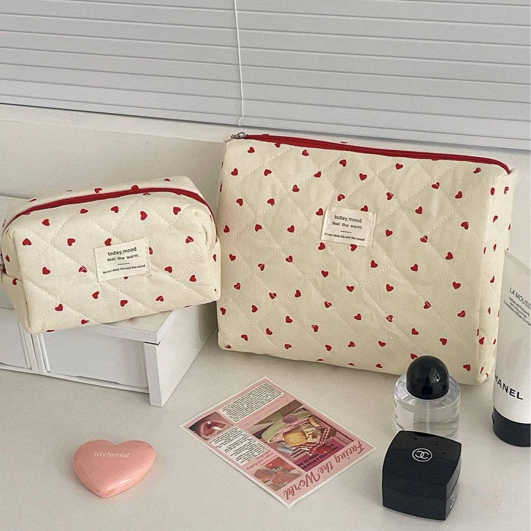 Red Heart Print Makeup Bags